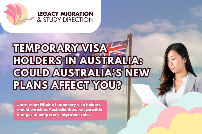 Woman reviewing documents beside an Australian flag, representing possible migration changes affecting temporary visa holders.