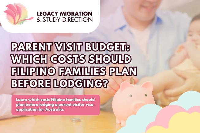 Family saving money with a piggy bank, representing budgeting for a parent visit to Australia.