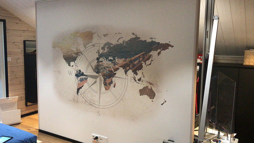 A wall mural of a map printed on the wall