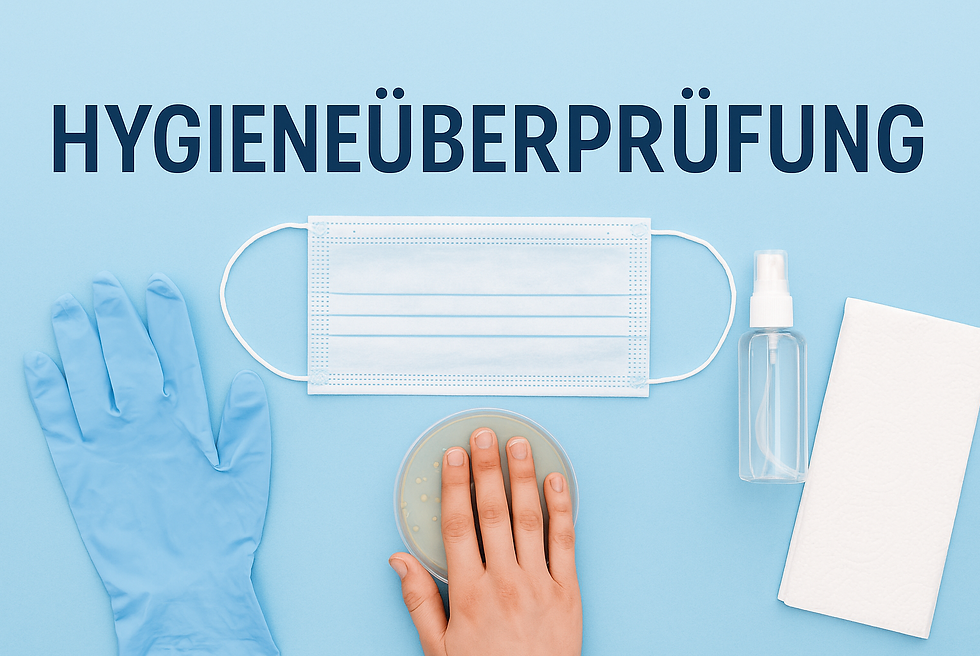 Illustration zur jährlichen Hygieneüberprüfung im Kosmetikstudio Beauty Bar. Das Bild zeigt das Wort Hygieneüberprüfung deutlich und verweist auf die Bedeutung von Sauberkeit, Desinfektion und Qualitätssicherung im Studioalltag.