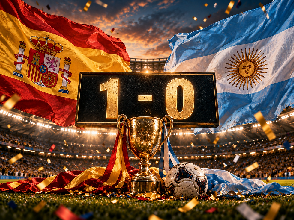 Football action representing Spain vs Argentina in the 2026 World Cup Final