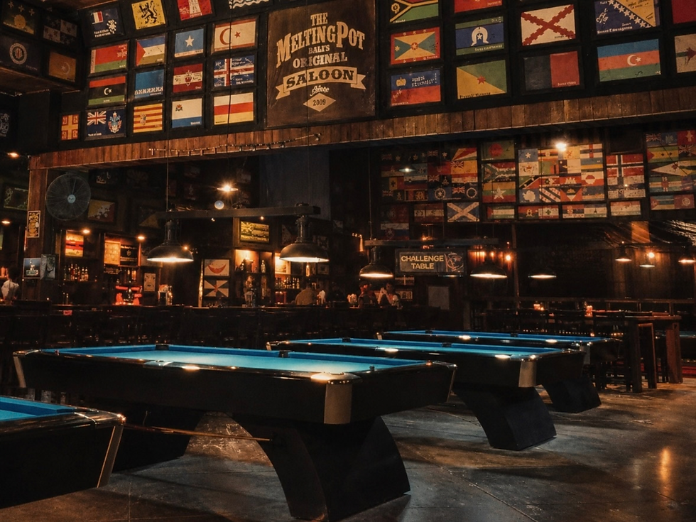 Game room at The Melting Pot Saloon in Ubud, Bali, featuring a variety of indoor games and activities