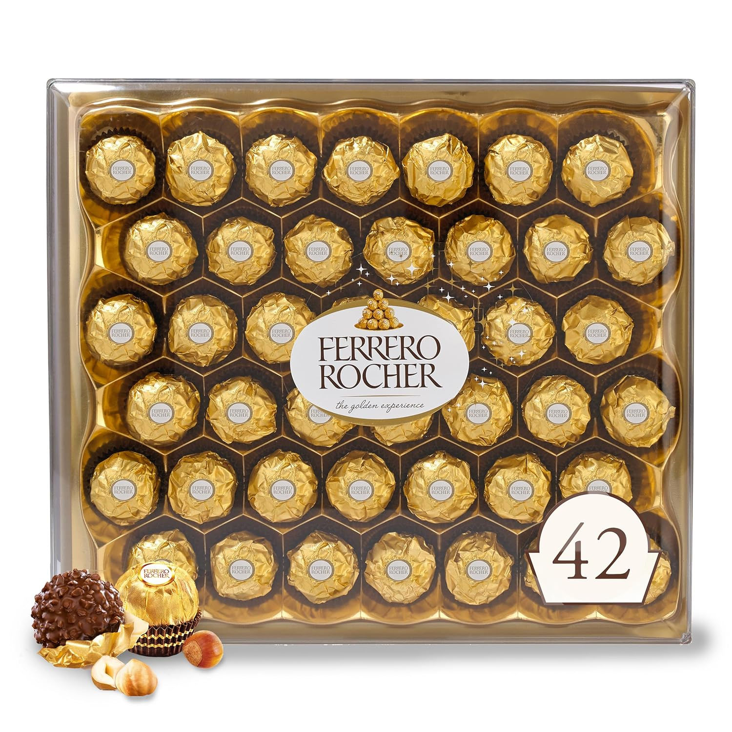 Ferrero Rocher Gourmet Hazelnut Milk Chocolate Gift Box, 42 Count