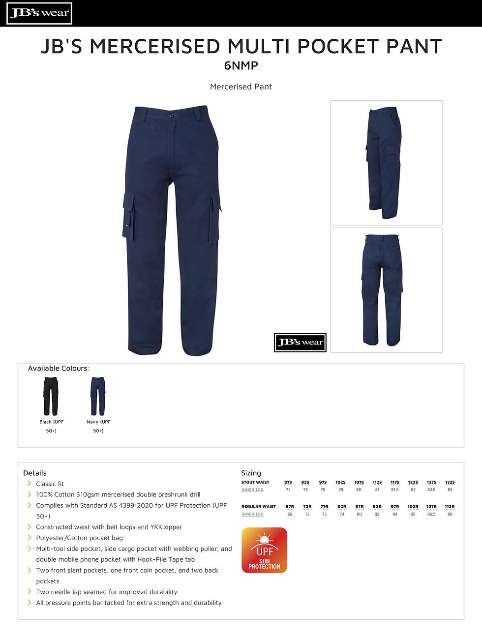 Thumbnail: JB's 6NMP Men's Mercerised Multi Pocket Pants