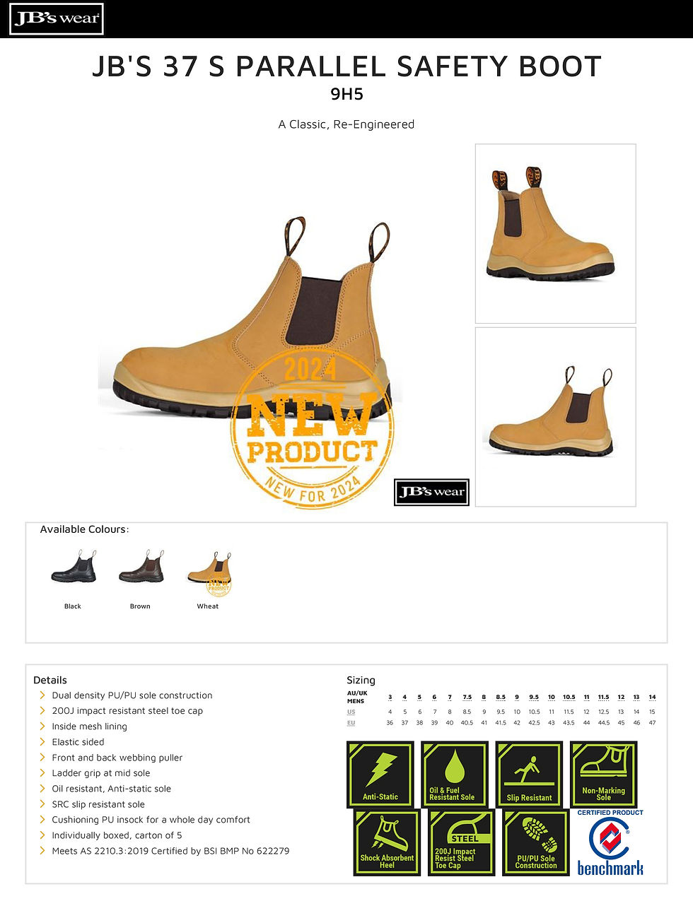 Thumbnail: JB's 9H5 Men's 37 S Parallel Safety Boot