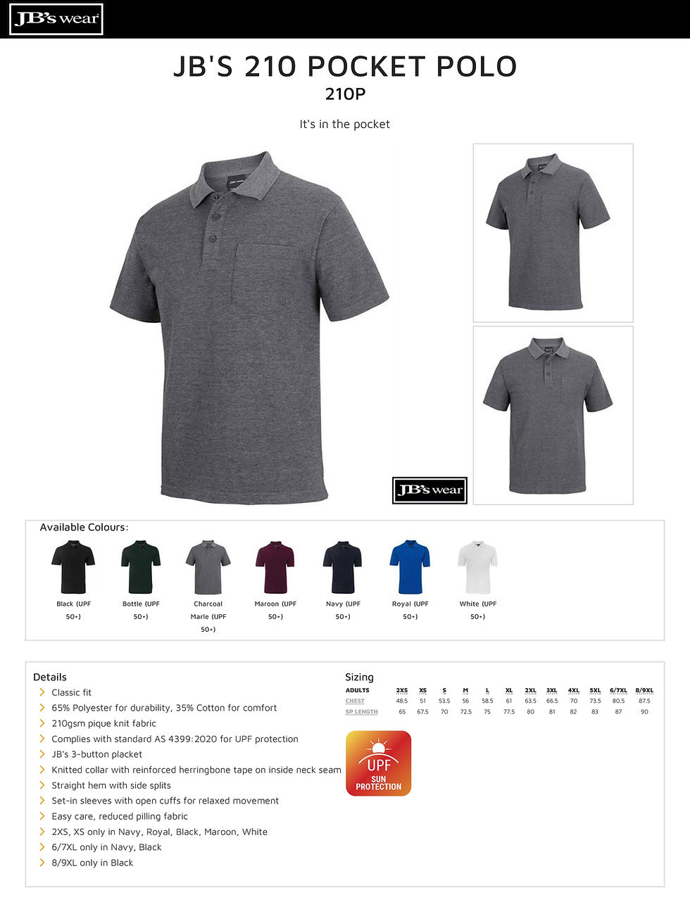 Thumbnail: JB's Men's 210P S/Sleeve Polo with Pocket