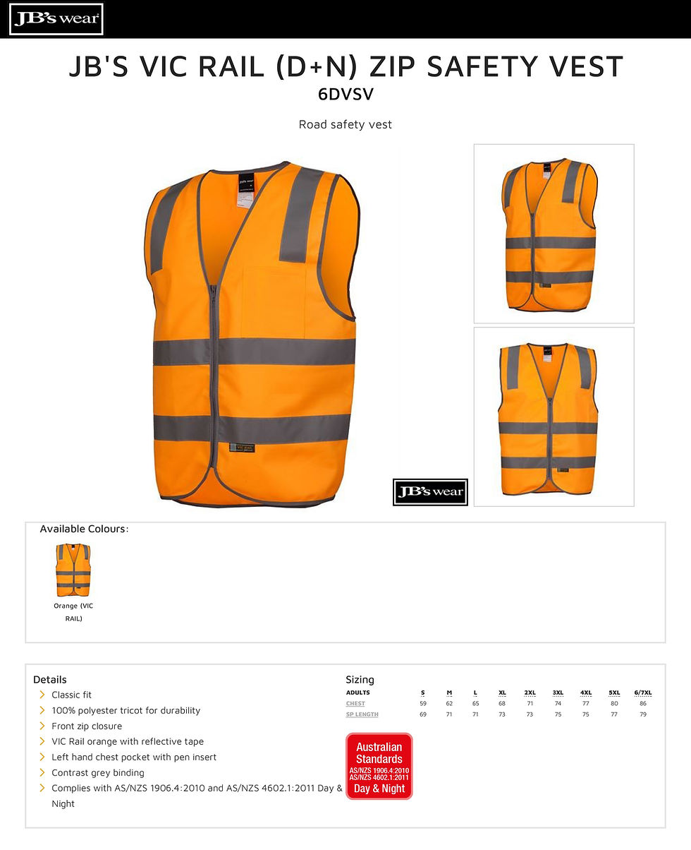 Thumbnail: JB's 6DVSV VIC Rail (D+N) Zip Safety Vest