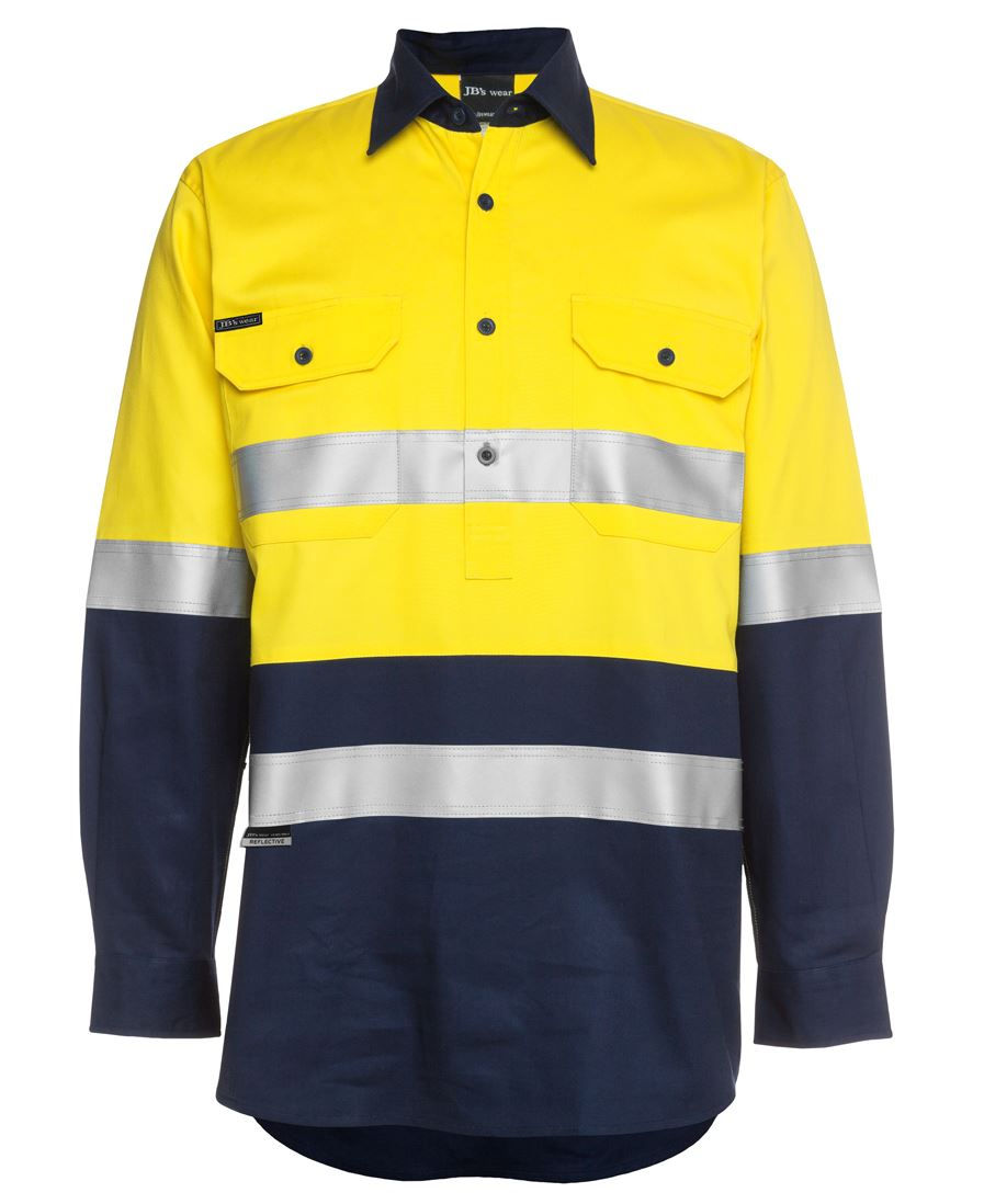 Thumbnail: JB'S 6HWCF Men's Hi Vis (D+N) Close Front L/Sleeve 190g Work Shirt
