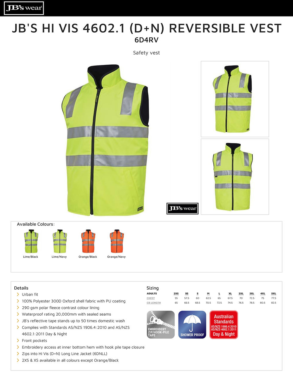 Thumbnail: JB'S 6D4RV Men's Hi Vis 4602.1 (D+N) Reversible Vest