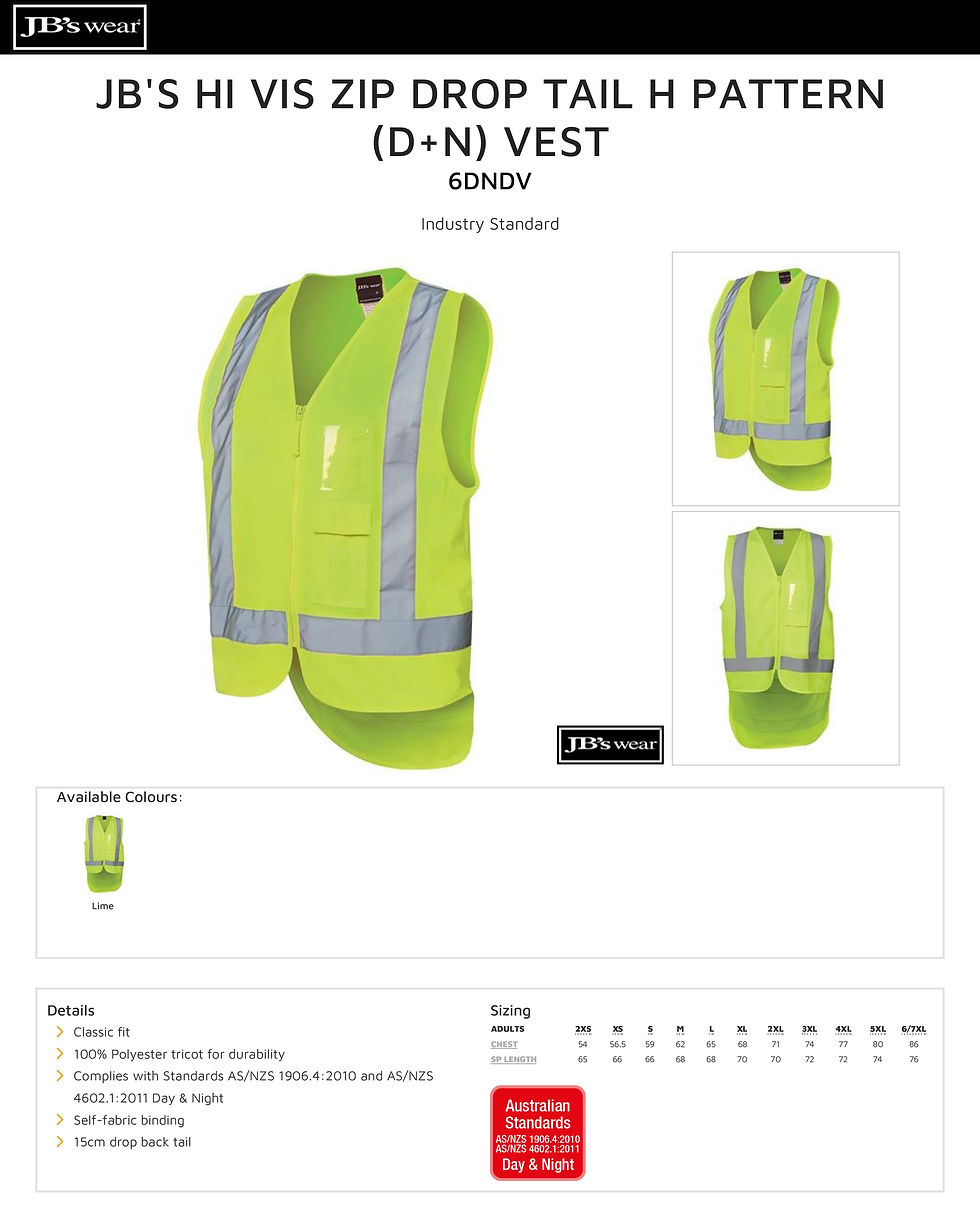 Thumbnail: JB'S 6DNDV Men's Hi Vis Zip Drop Tail H Pattern (D+N) Vest