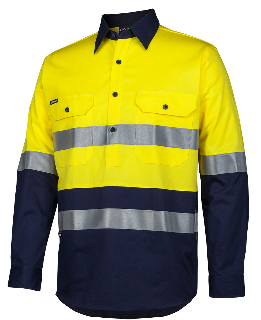 Thumbnail: JB'S 6HWCS Men's Hi Vis (D+N) Close Front L/Sleeve 150g Work Shirt