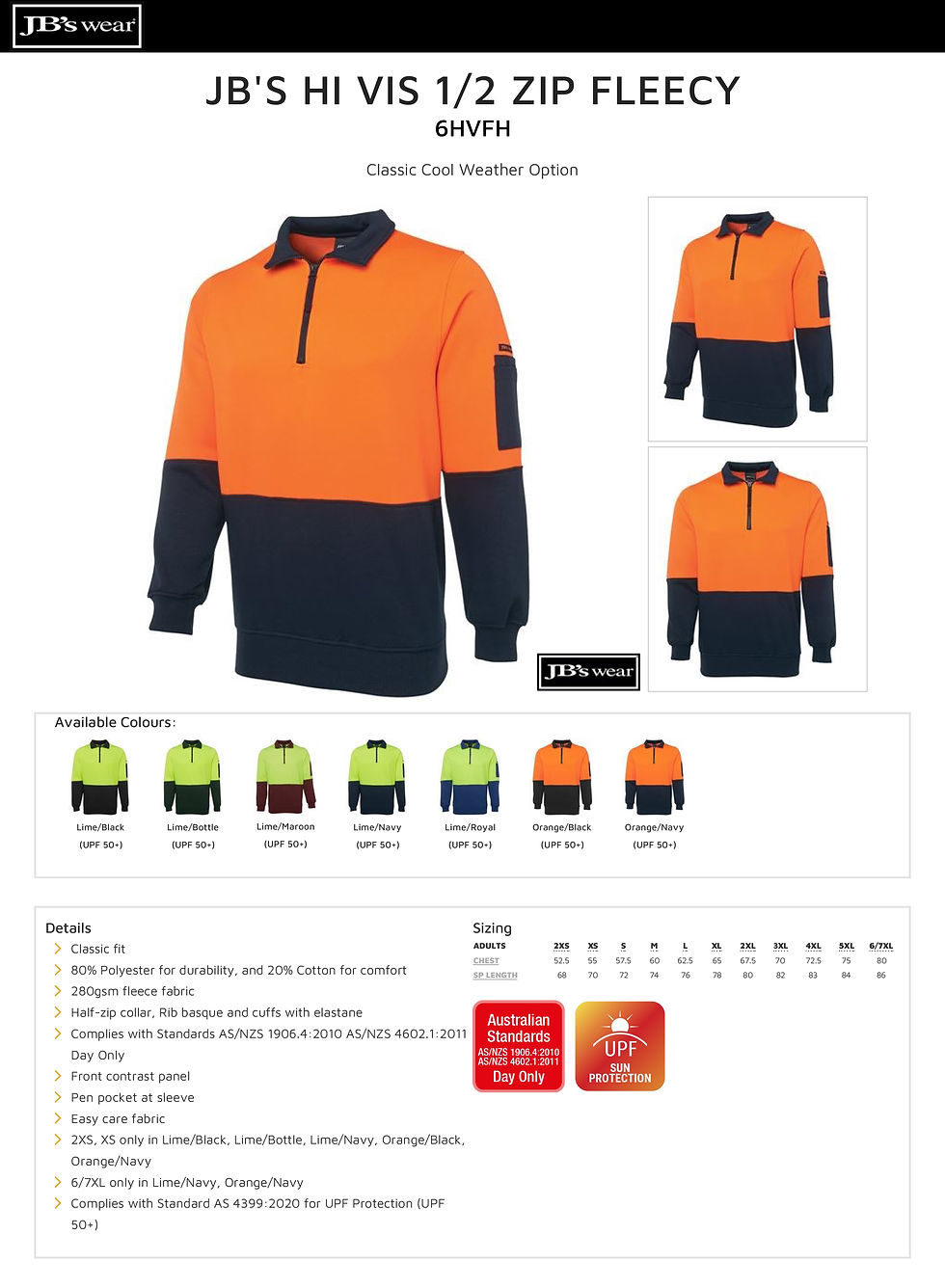 Thumbnail: JB's 6HVFH Men's Hi Vis 1/2 Zip Fleecy