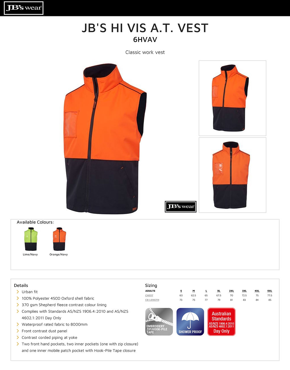 Thumbnail: JB'S 6HVAV Men's Hi Vis A.T. Vest