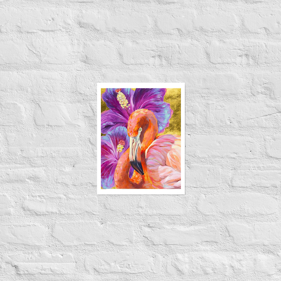 Devotion canvas art of a pink flamingo and hibiscus