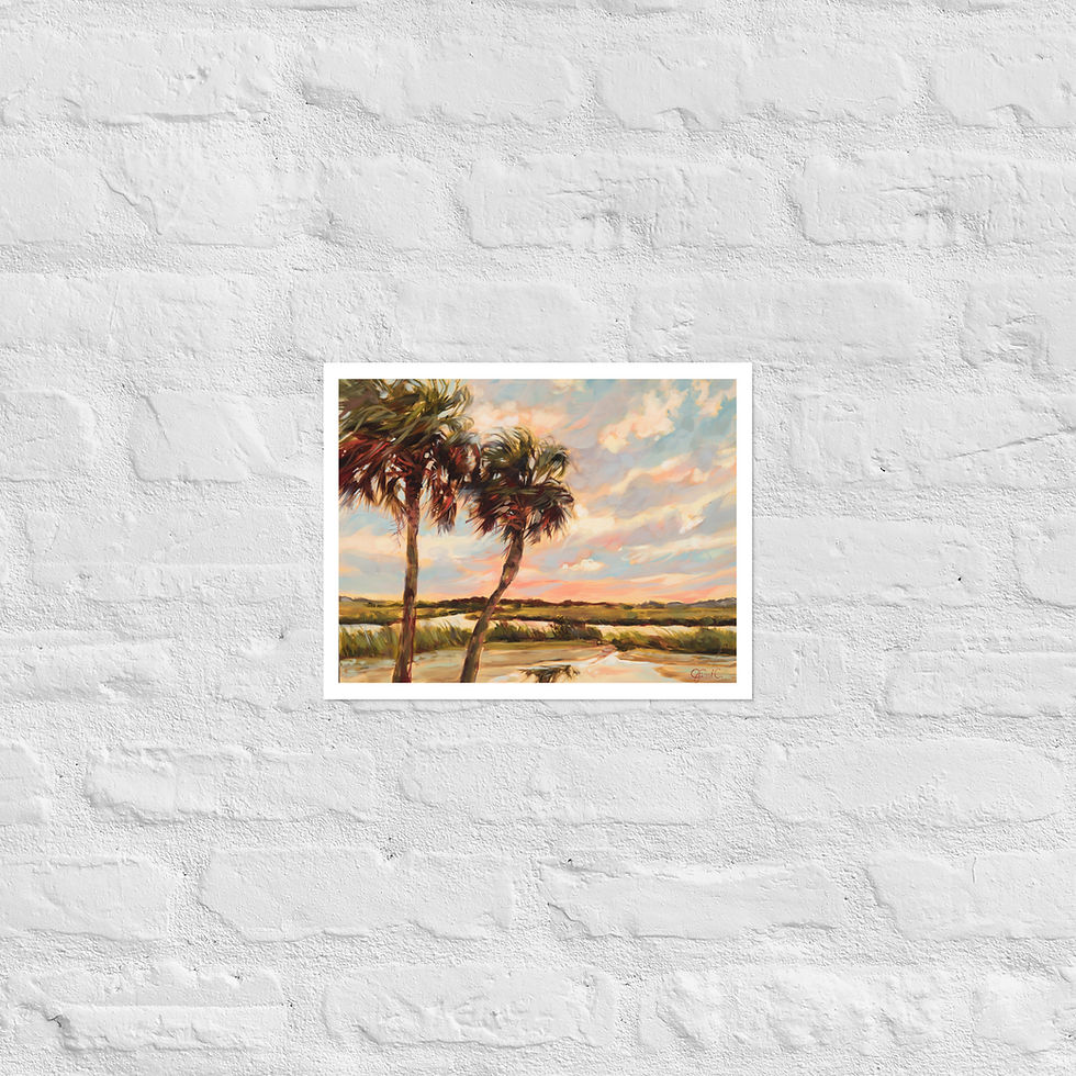 Petit Bloom canvas with two palm trees by water