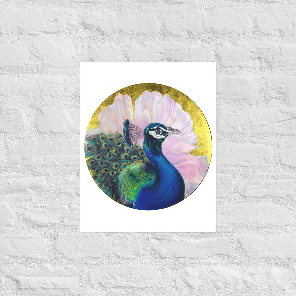 Vibrant blue and green peacock artwork