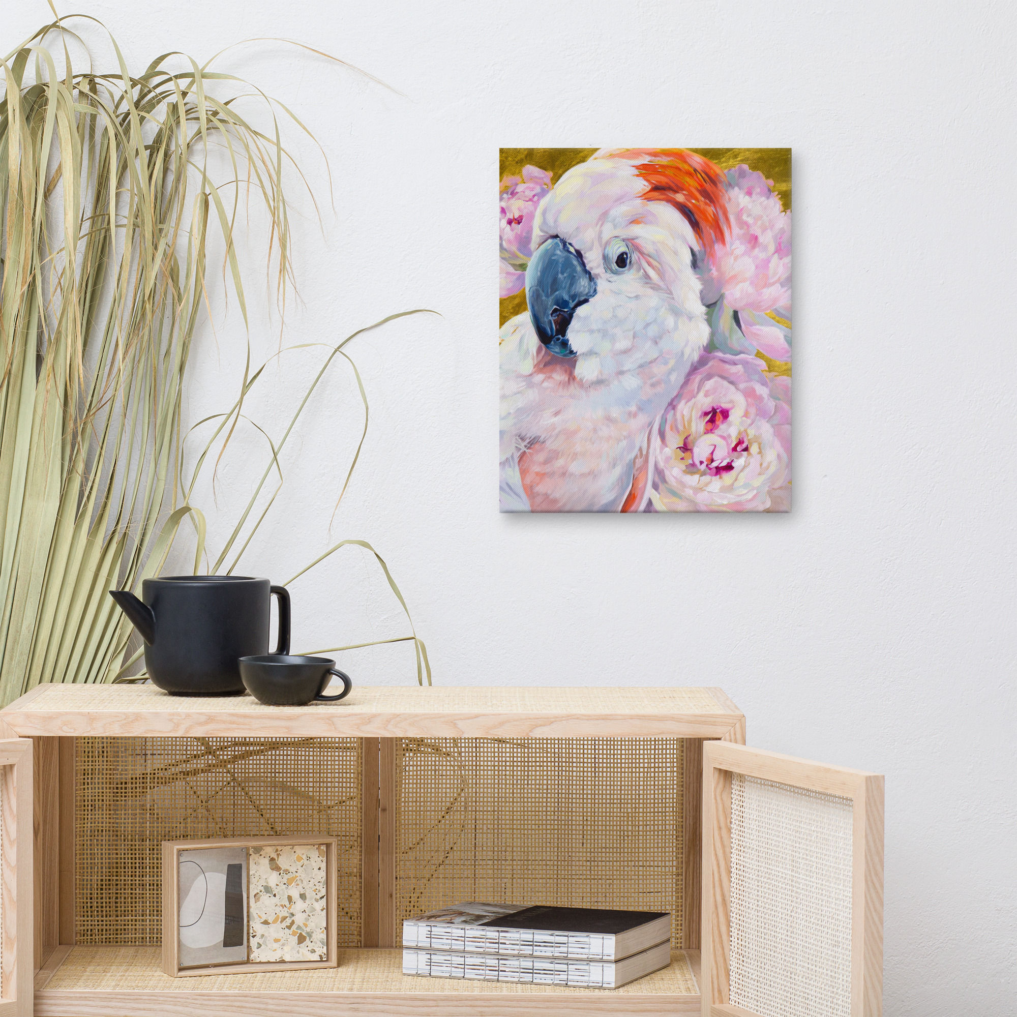 Petit Bloom canvas: white cockatoo painting in home decor