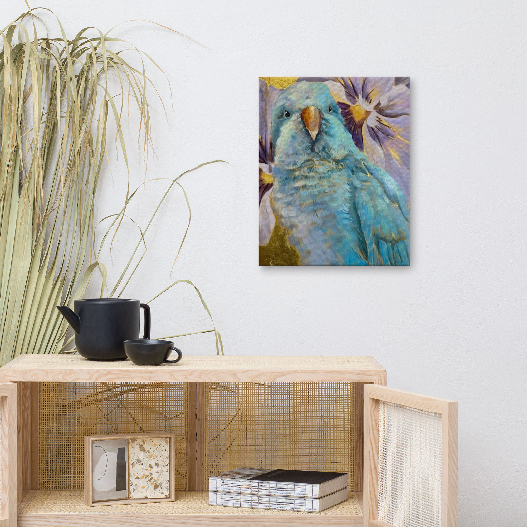 Petit Bloom canvas reproduction of a blue parrot