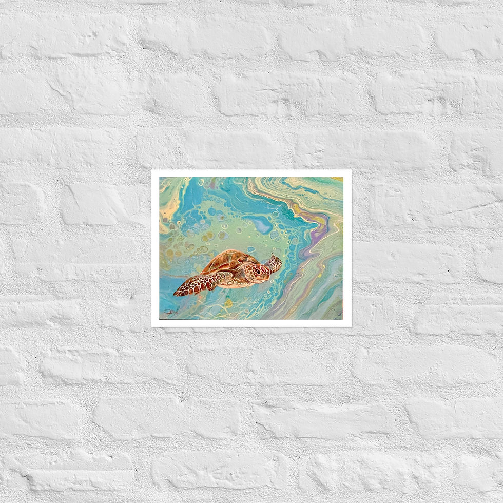Canvas reproduction of a sea turtle in abstract fluid art