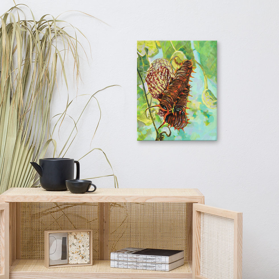Canvas reproduction of a red and green textured botanical artwork