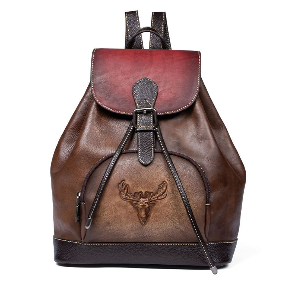 Thumbnail: Vintage-Style Genuine Leather Bag - First Layer Cowhide Backpack