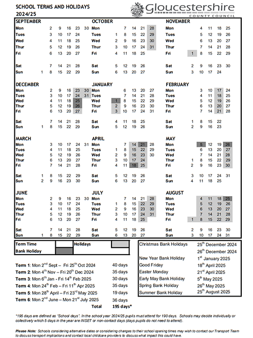 Term dates for Gloucestershire 2024-2025