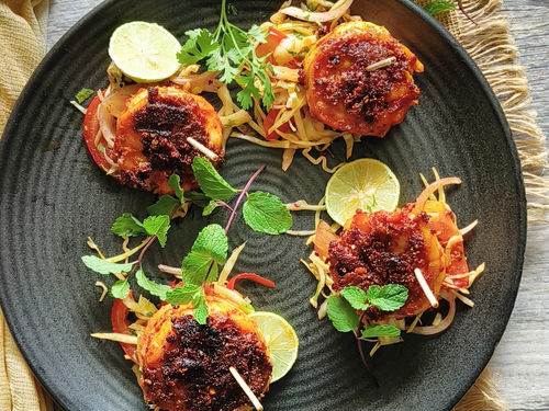 PAN SEARED HARISSA TIGER PRAWNS