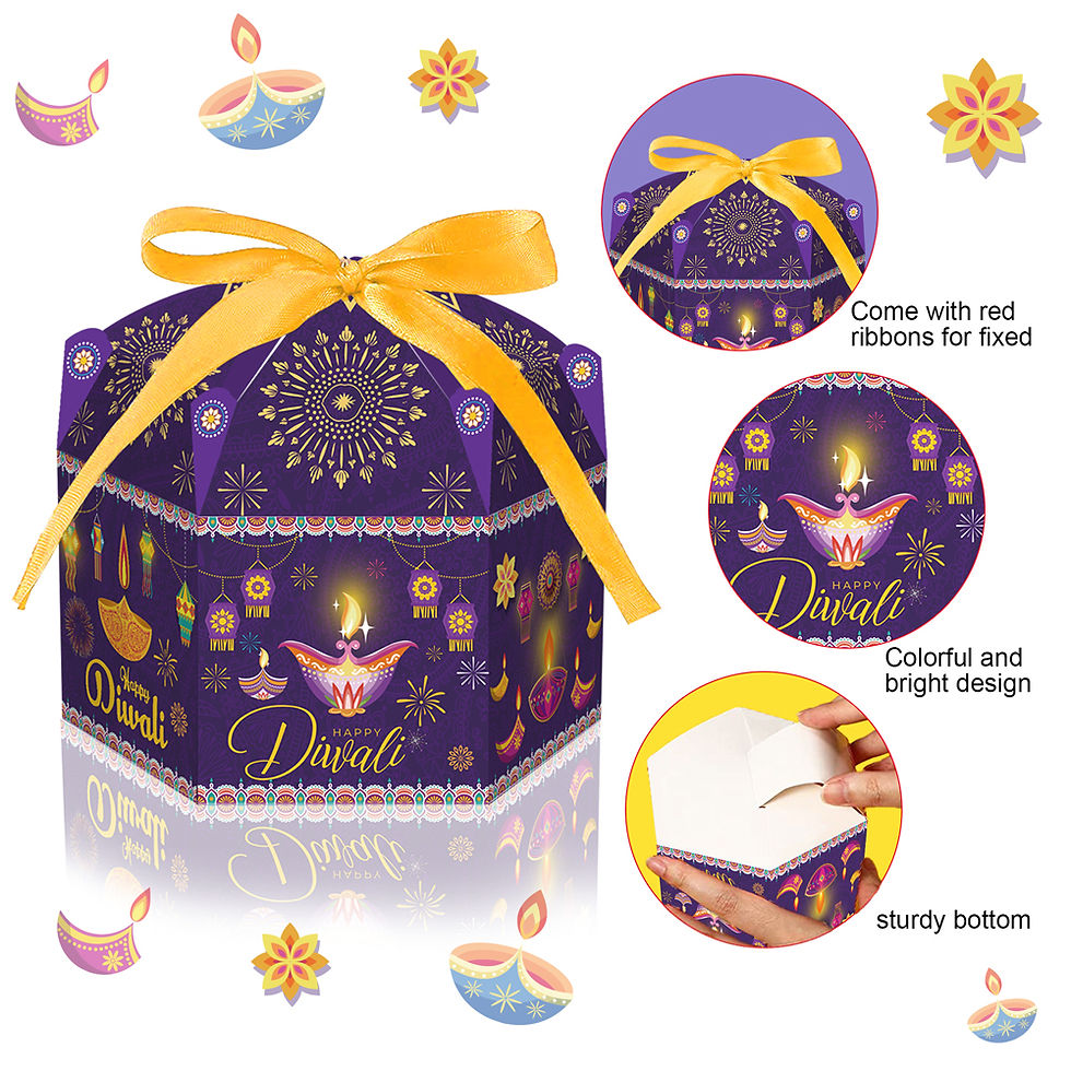 Purple Ribbon Gift Cookies Paper Box for Happy Diwali Party