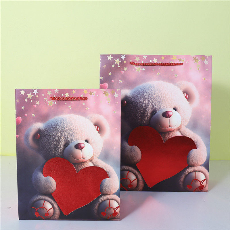Thumbnail: Heart Bear Paper Gift Shopping Bag for Valentine's Day Party Package Decor