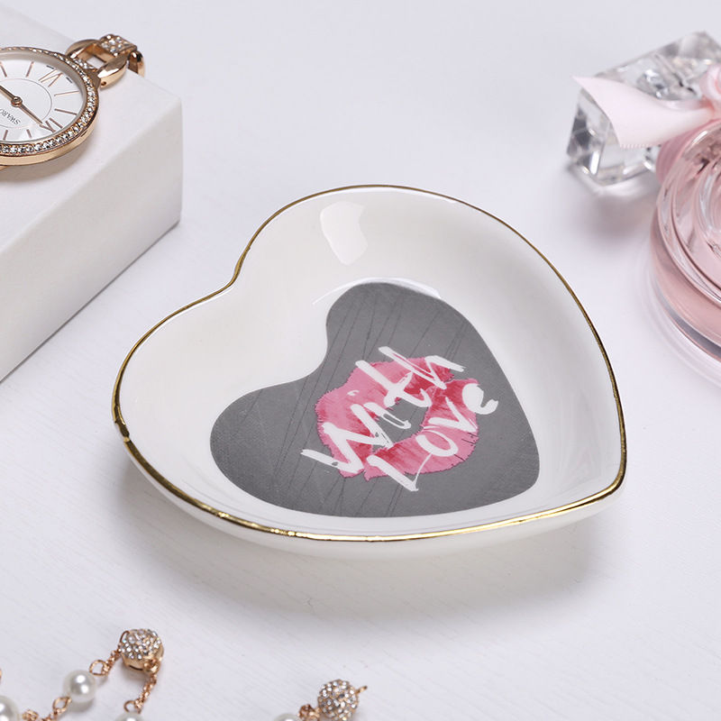 Thumbnail: Heart Shaped Love Themed Ceramic Jewelry Display Plate for Ring Necklace Stroage
