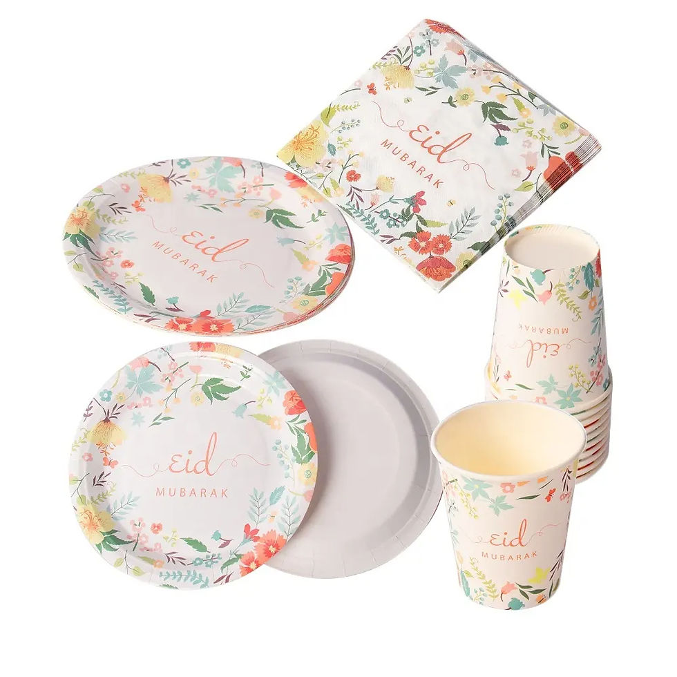 flower disposable napkin paper cup plate set for eid ramadan party decor