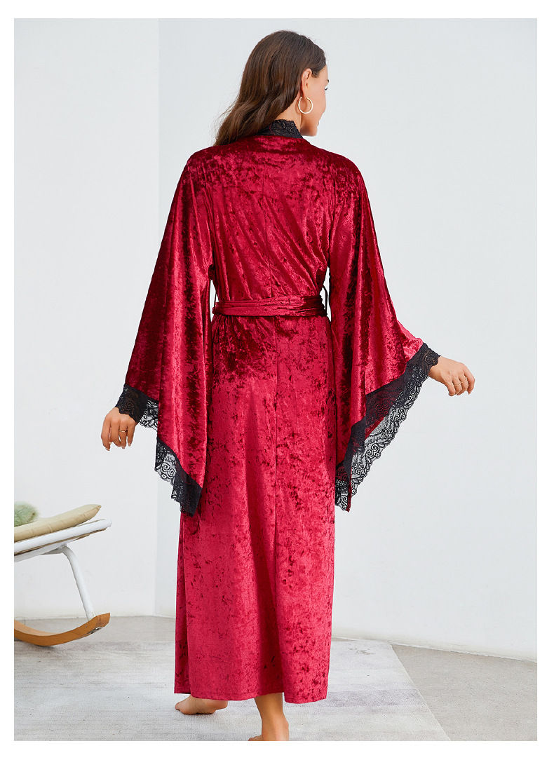 Thumbnail: Women Velvet Nightgown Bathrobe Lace Dressing Gown Robe