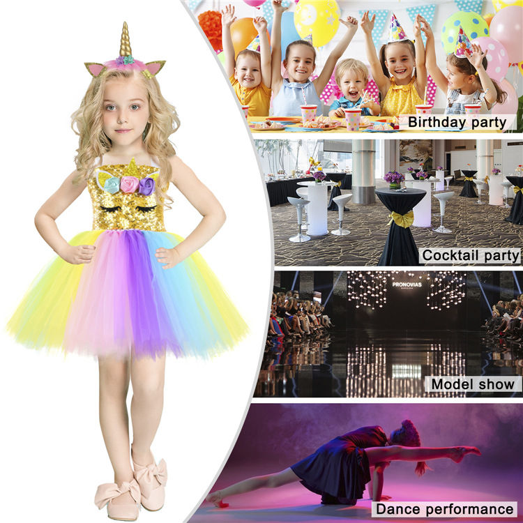 Kids Girl Rainbow Unicorn Party Dress