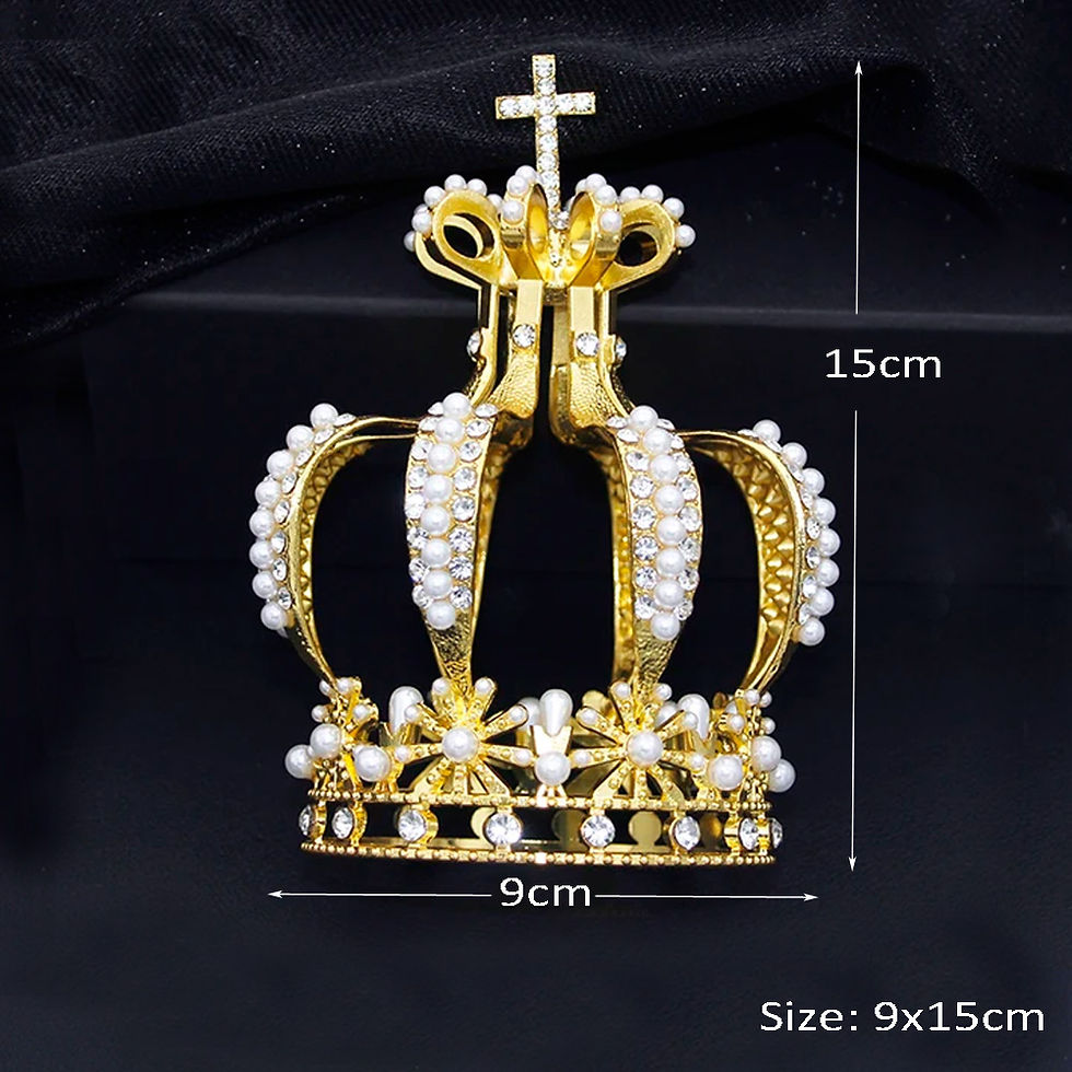 Thumbnail: Gold Pearl Rhinestones cross crown decor for bride