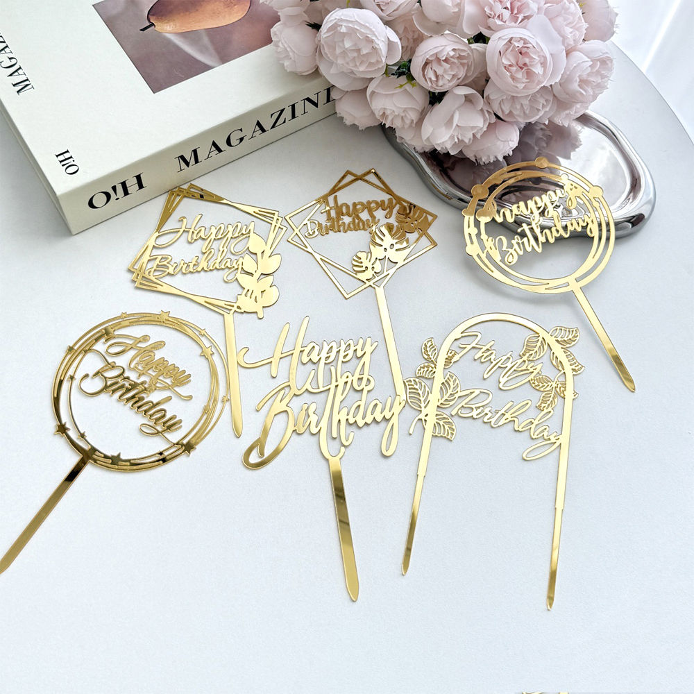 Gold Happy Birthday Cakes Decor Topper