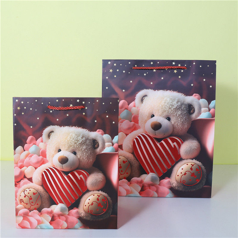 Thumbnail: Heart Bear Paper Gift Shopping Bag for Valentine's Day Party Package Decor