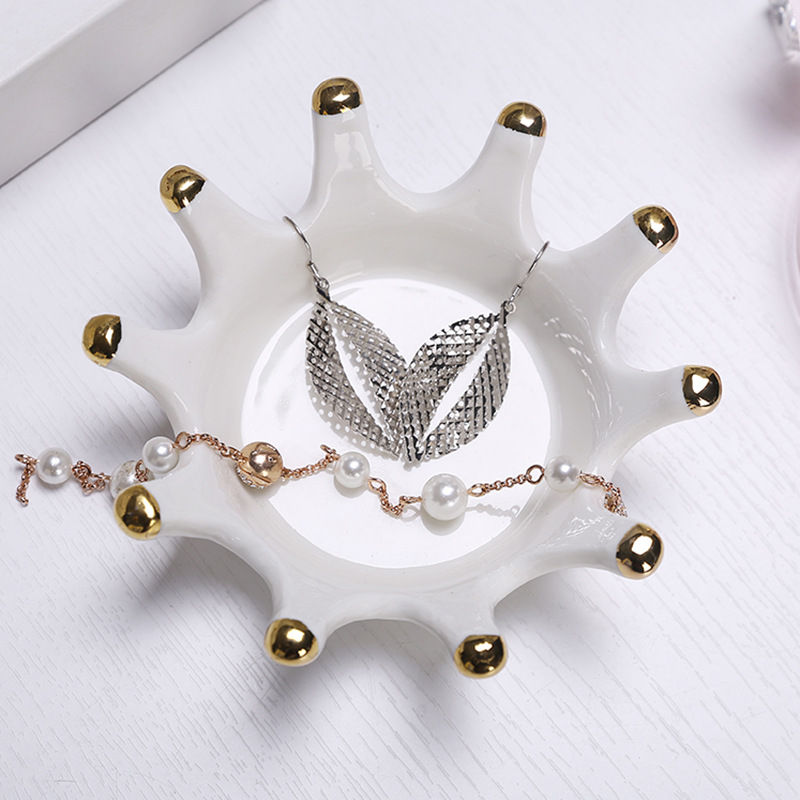 Thumbnail: Ceramic Crown Ring Holder Ceramic Jewelry Plate Display Organizer Dish Tray