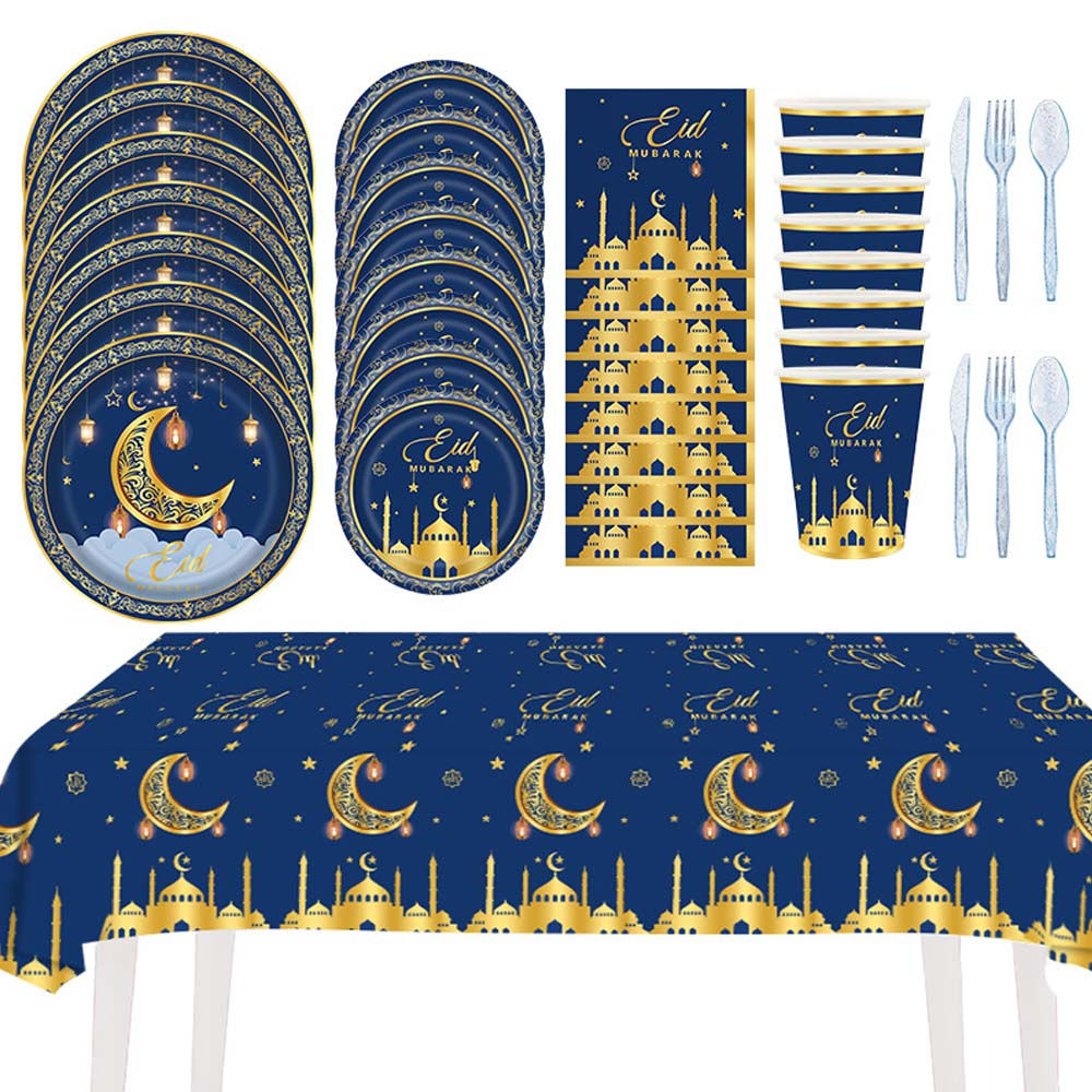 Disposable Paper Cup Plate table cover set for eid ramadan party decor