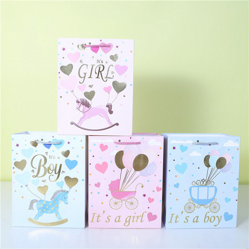 it's a girl baby carriage paper handle gift bag