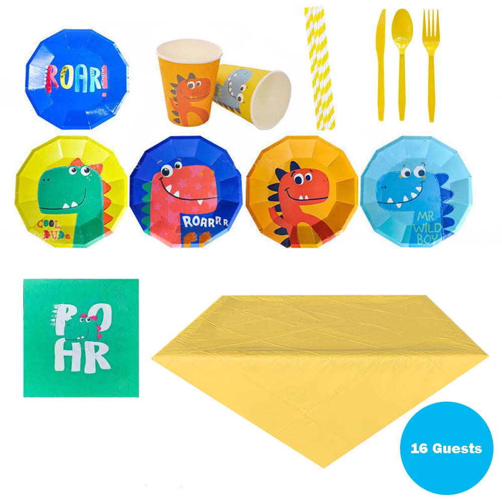 16 guests Disposable tableware Plates cup straw set