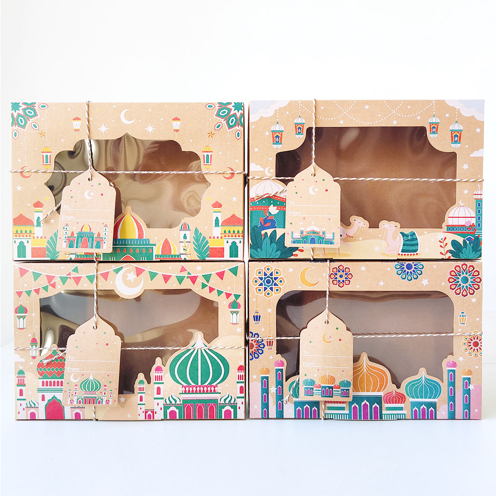 kraft paper clear windows cookie box for eid mubarak party
