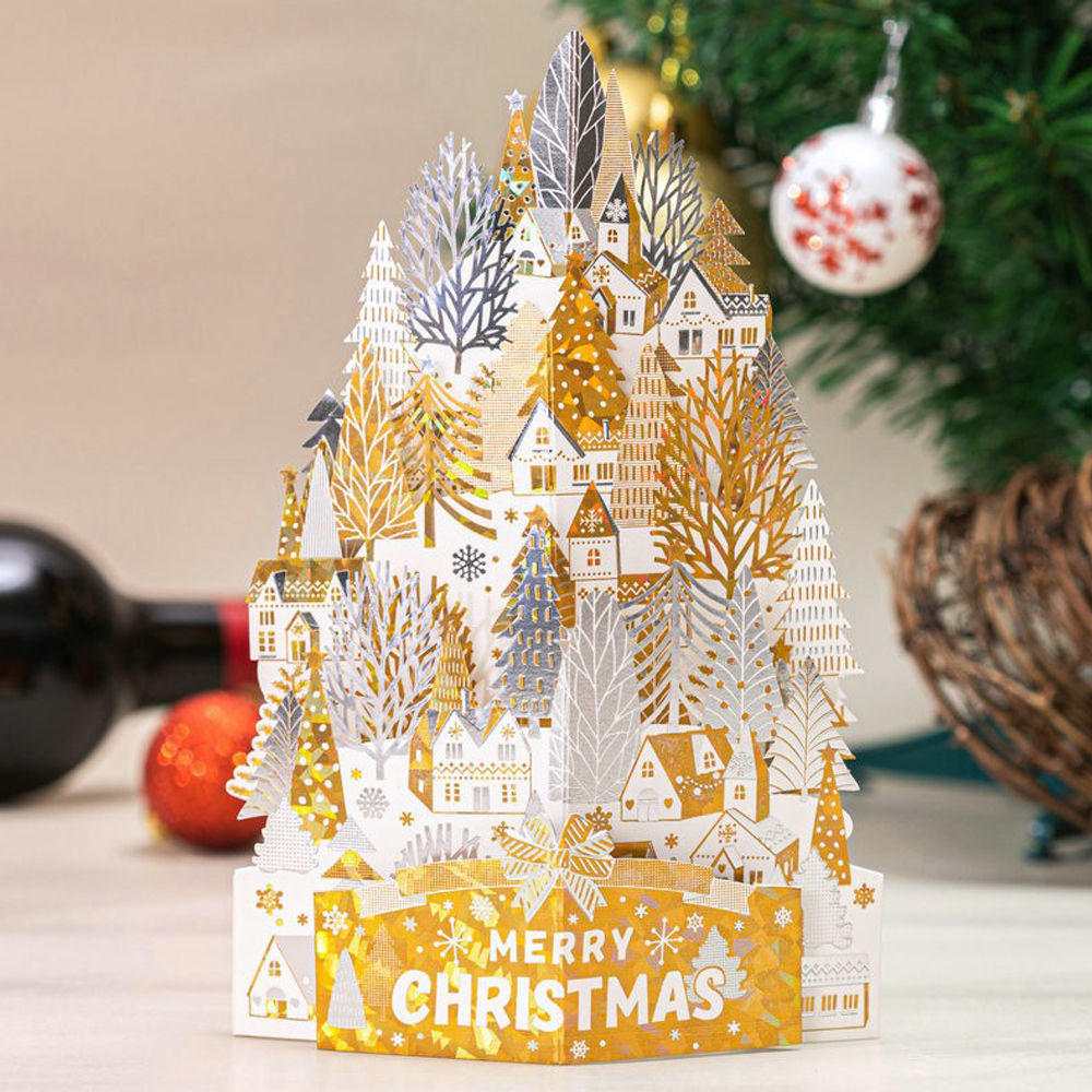 Gold Christmas House 3D POP UP Paper Card