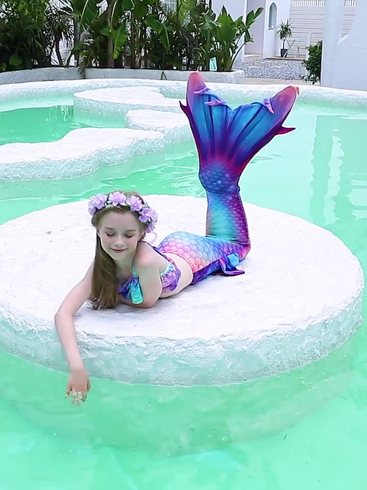 Thumbnail: Little Mermaid Tails Swimsuit Bikini Set for Children Girl Swimming Party