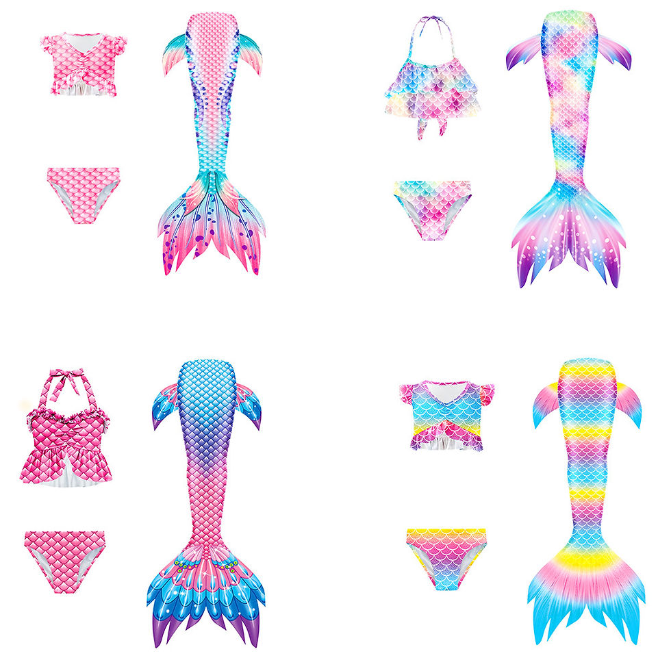 Thumbnail: Little Mermaid Tails Swimsuit Bikini Set for Children Girl Swimming Party