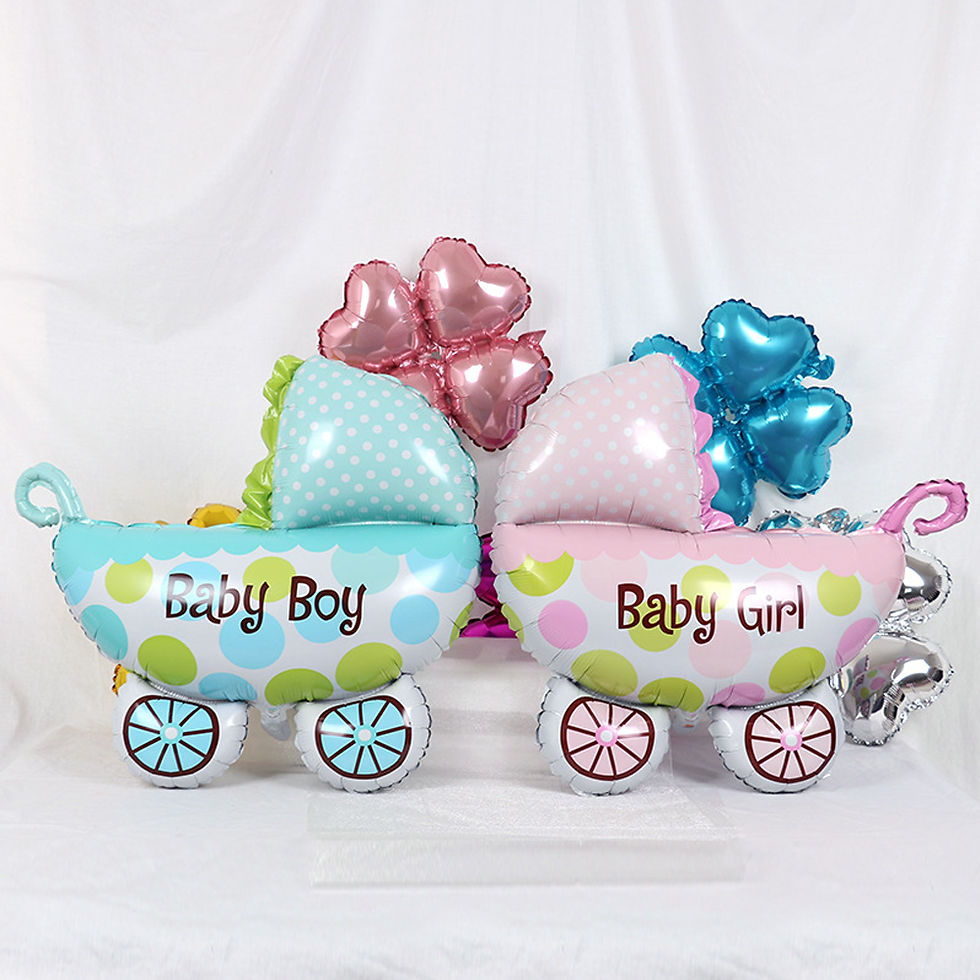 pink blue baby carriage balloon balloons