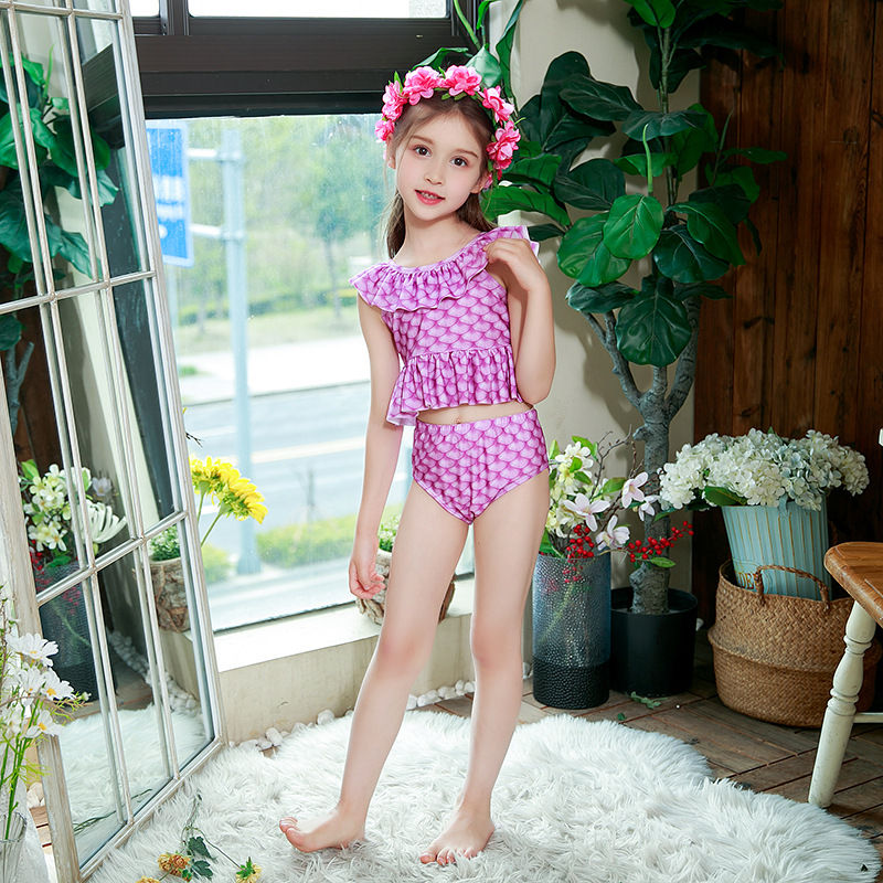 Thumbnail: Little Mermaid Tails Swimsuit Bikini Set for Children Girl Swimming Party