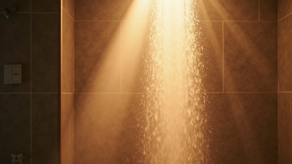 Close-up view of a warm shower with steam