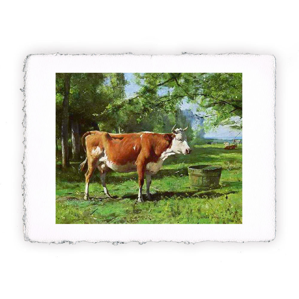 Stampa Pitteikon dell'opera di Julien Dupre "La mucca all'abbeveratoio"