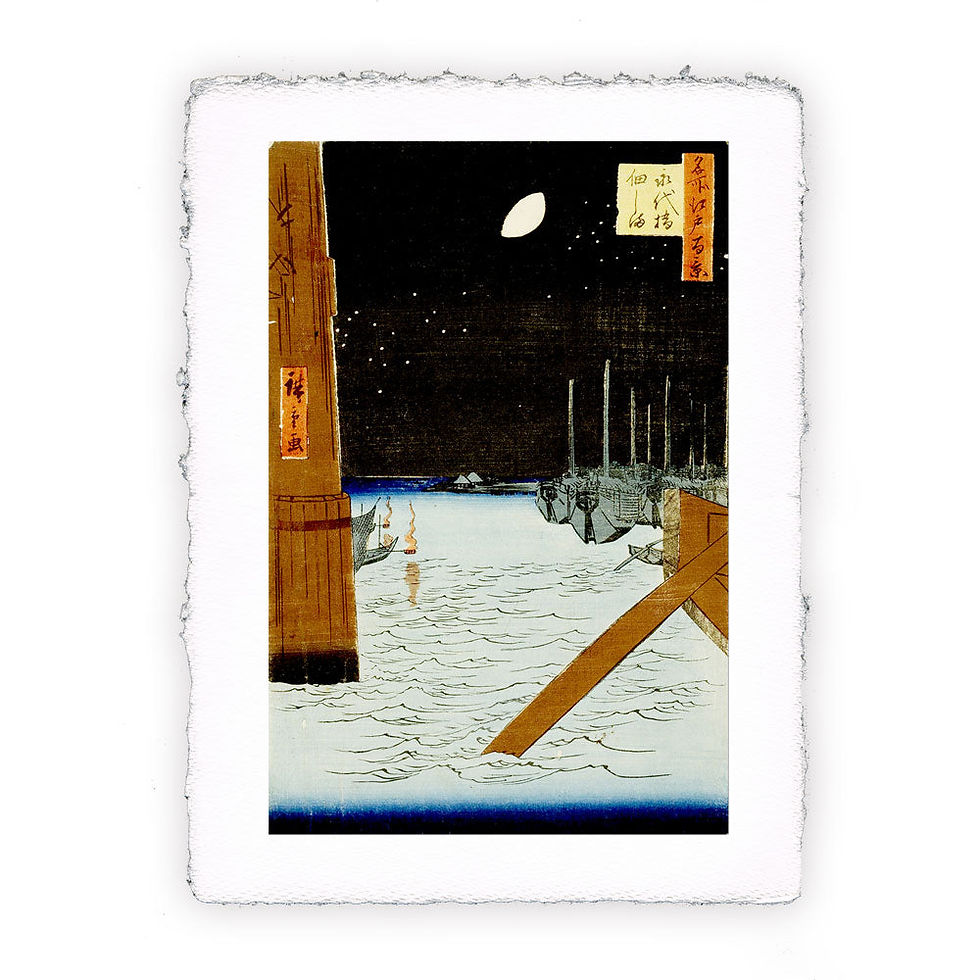 Stampa Pitteikon dell'opera di Utagawa Hiroshige "Luna sopra le navi ormeggiate all'isola di Tsukuda"