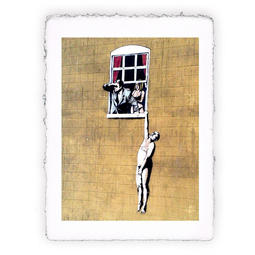 Stampa Pitteikon dedicata all'opera di Banksy "Well hung lover" o "Naked man"
